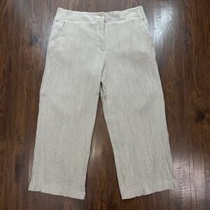 Armani Collezioni Linen Pants Tan High Rise Cropped Wide Leg Italy WMNS 14 VTG